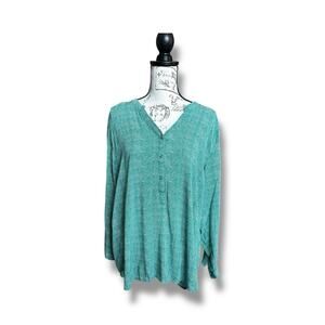 Grand & Greene Green White High Low Rayon Blouse 1X